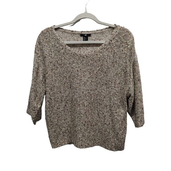 H&M Scoop Neck Metallic Knit Slouchy Short Sleeve Sweater, M - Picture 1 of 6